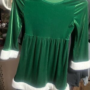 Green Velvet Dress with White Trim